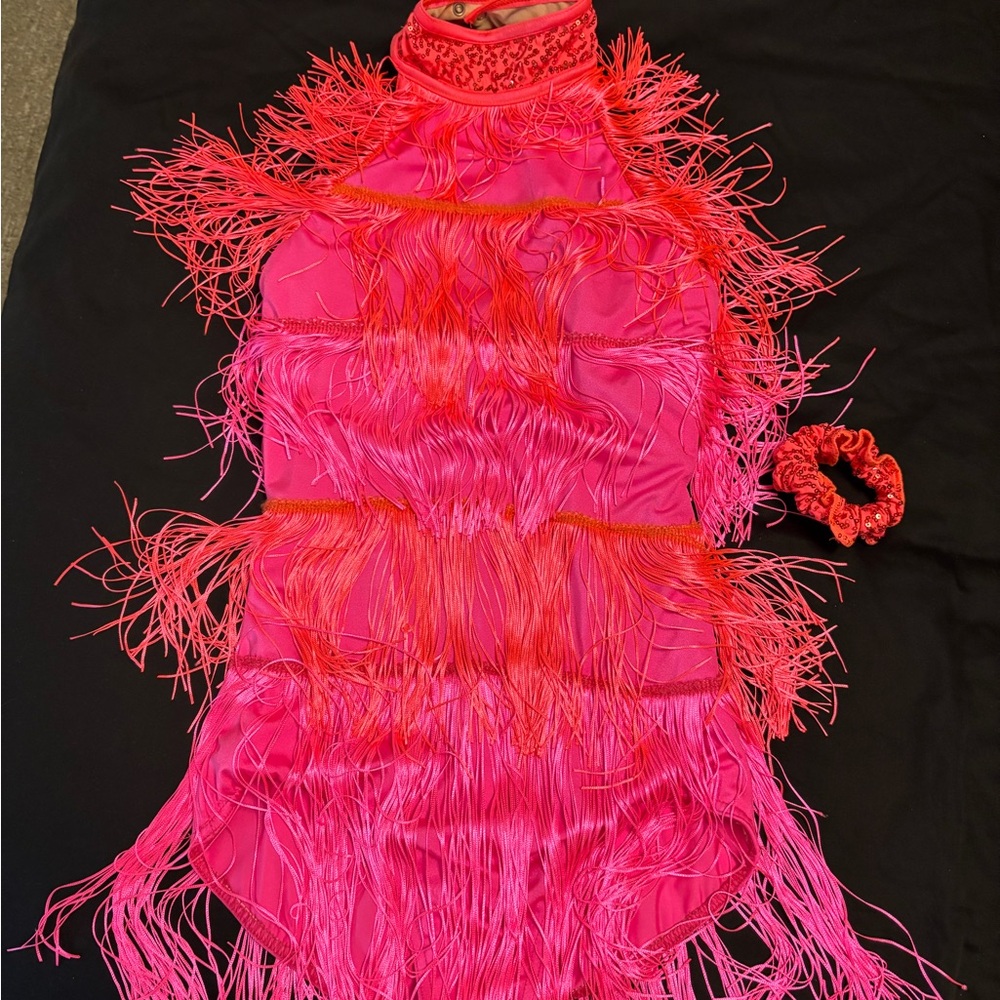 Weissman Pink and Orange Fringe Jazz Dress